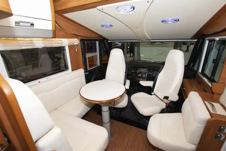 The lounge in the Laika Ecovip 609 motorhome (Click to view full screen)