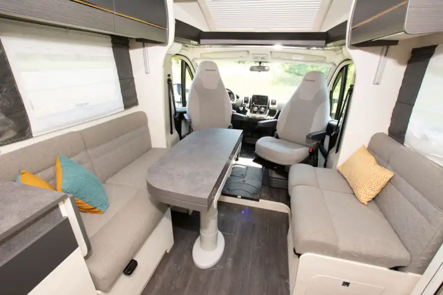 The lounge and cab in the Chausson 778 motorhome (Click to view full screen)