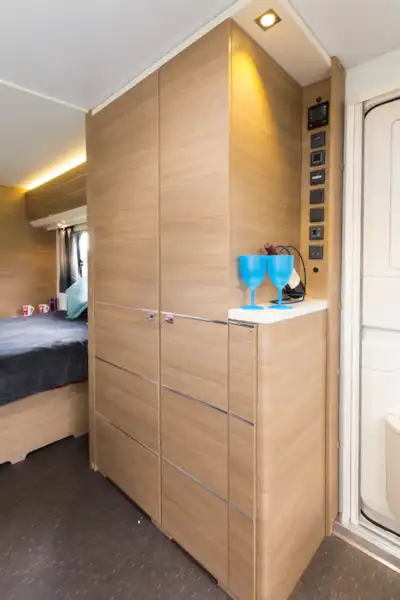 This is the only transverse-bed caravan to have one wardrobe rather than two (Click to view full screen)