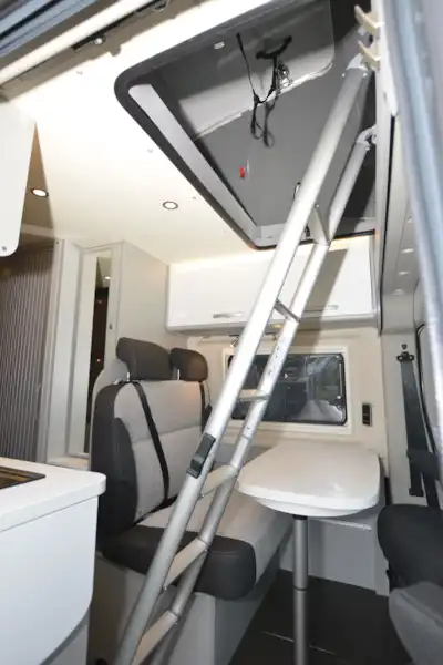 Ladder access to the roof bed in the Hymer Free 600 Campus  (Click to view full screen)