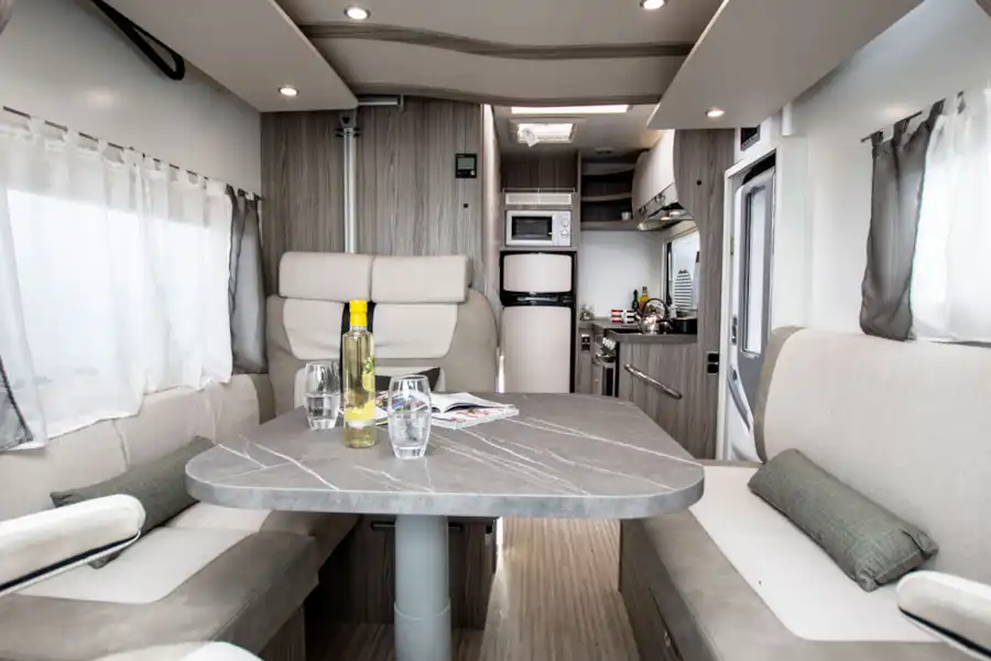 View inside the Benimar Mileo motorhome, from front to rear (Click to view full screen)