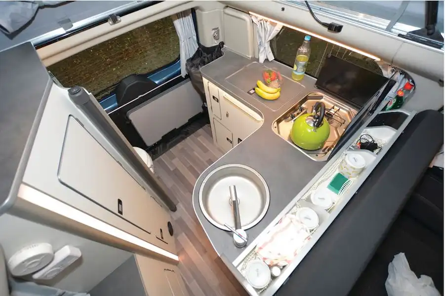 The Ford Nugget Plus campervan kitchen (Click to view full screen)