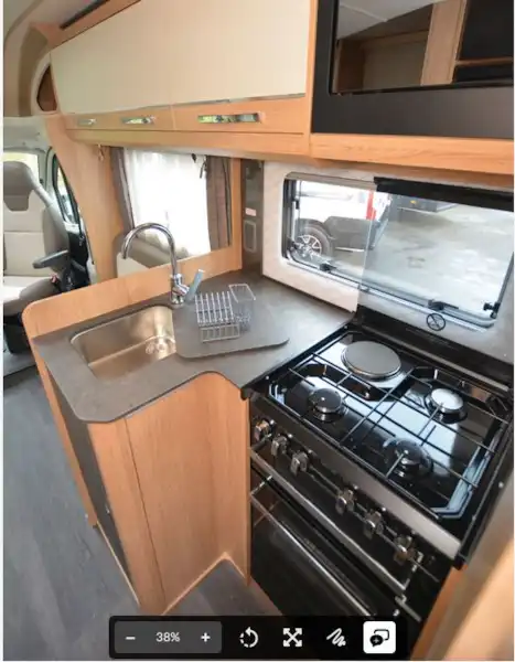 The kitchen in the Auto-Trail Tracker SB motorhome (Click to view full screen)