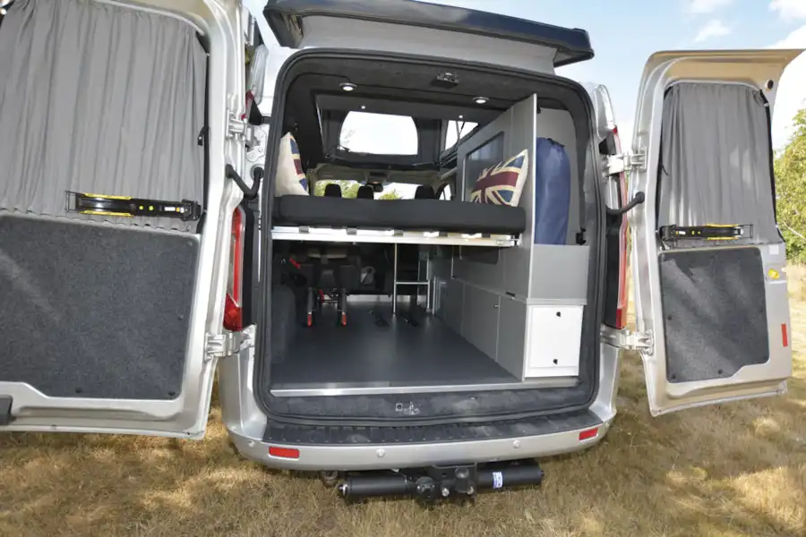 With the rear doors open in the Auto-Campers Day Van Eco-line Series (Click to view full screen)