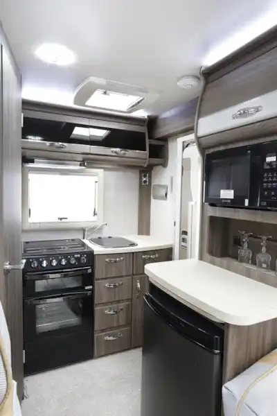 The kitchen in the Auto-Sleeper Nuevo ES motorhome (Click to view full screen)