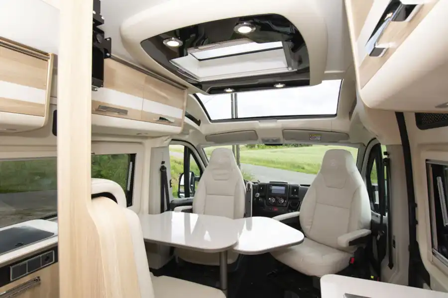 The lounge and cab area in the Dreamer D68 Limited campervan (Click to view full screen)