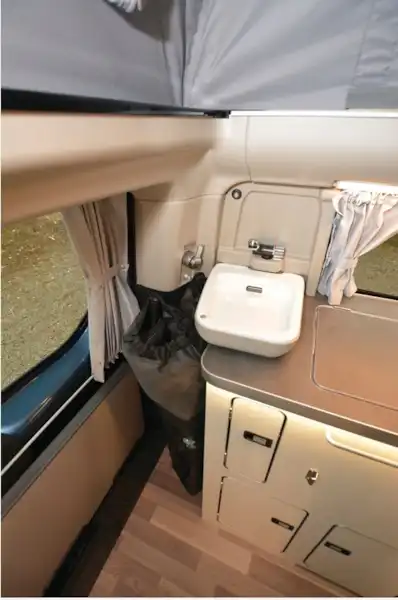 The Ford Nugget Plus campervan storage and sink (Click to view full screen)