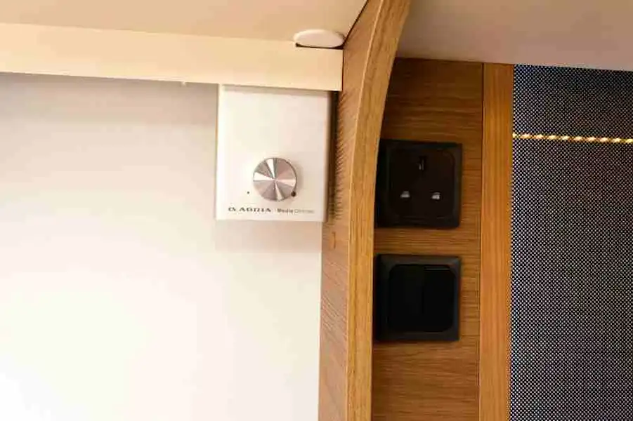 Adria's neat 'Media Controller' sits under a locker in the lounge (Click to view full screen)