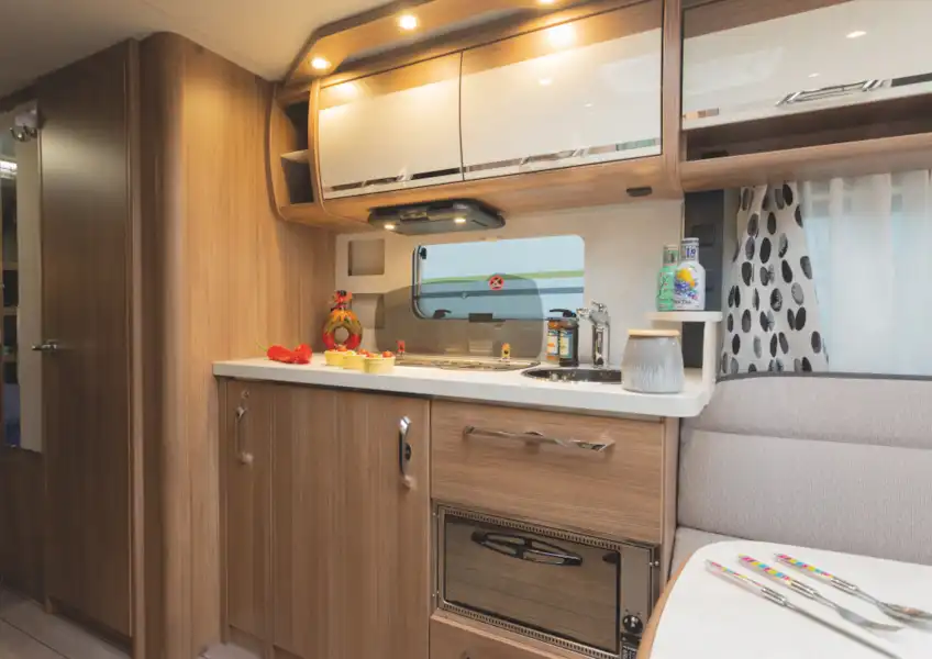 The kitchen in the Knaus Northstar 590 caravan (Click to view full screen)