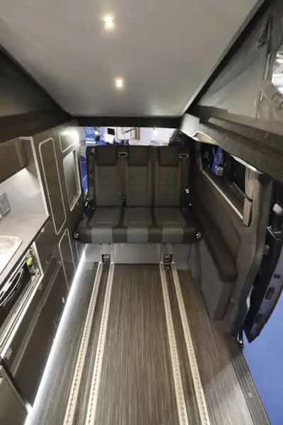 Rear seats in the Wellhouse Lowdhams Summit campervan (Click to view full screen)
