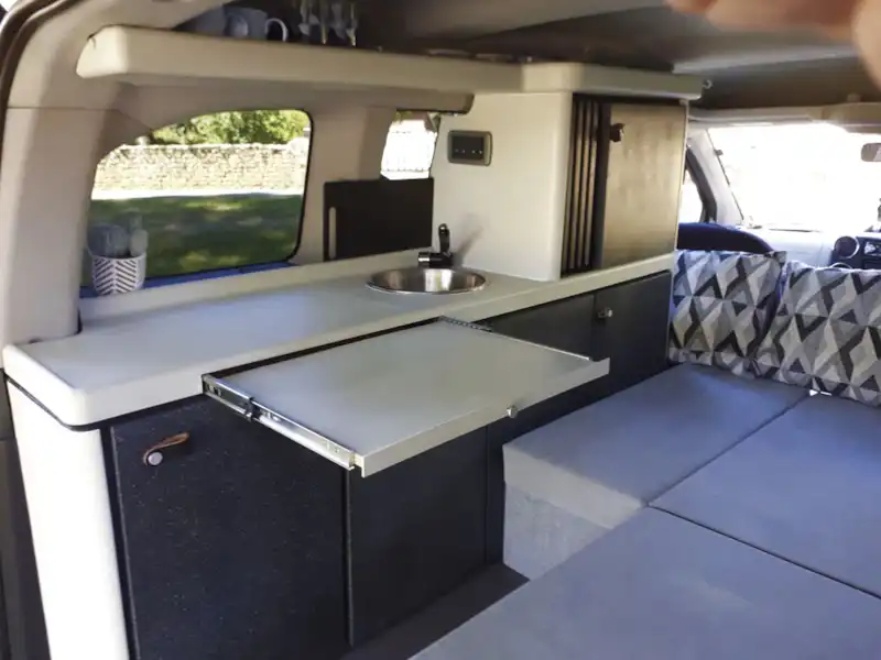 Extra worktop space in the Stimson Free Spirit campervan  (Click to view full screen)