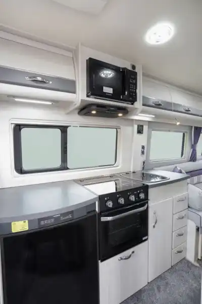 The kitchen in the Auto-Sleeper Warwick Duo motorhome (Click to view full screen)