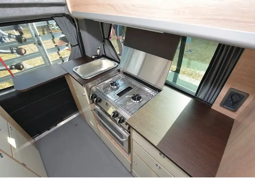 The Greenline RG 500 LWB campervan kitchen area (Click to view full screen)