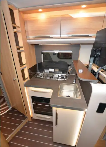 The Knaus Sky TI 650 MF Platinum Selection low-profile motorhome kitchen (Click to view full screen)