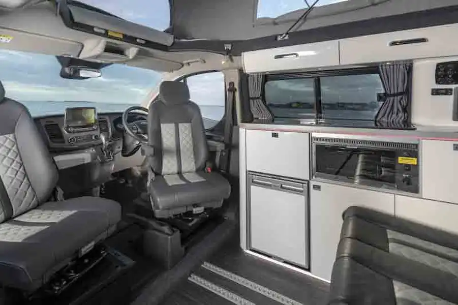 The kitchen has a two-burner gas hob, gas grill and fridge - picture courtesy of Lunar Campers (Click to view full screen)