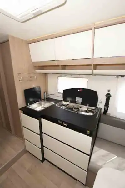 The kitchen - picture courtesy of Southdowns Motorcaravans (Click to view full screen)