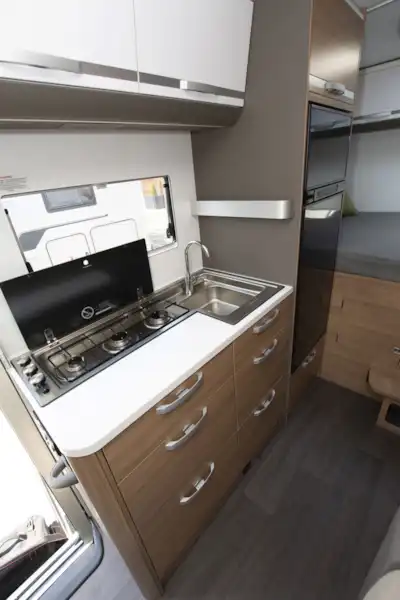 The kitchen in the Adria Coral XL Plus 600 DP motorhome (Click to view full screen)