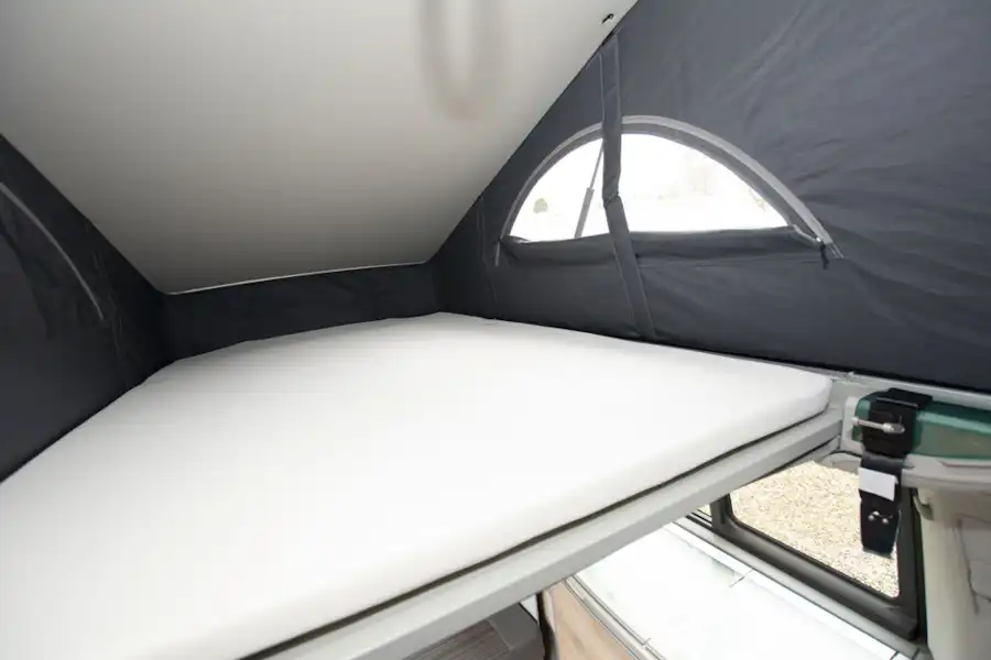 The roof bed in the VW California Coast campervan (Click to view full screen)