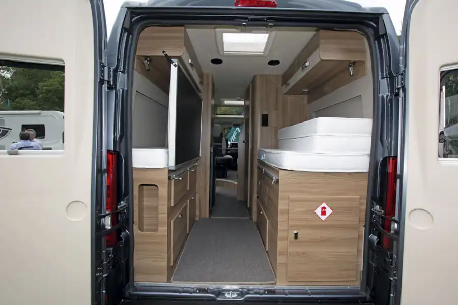 The Swift Select 174 campervan with the rear doors open (Click to view full screen)