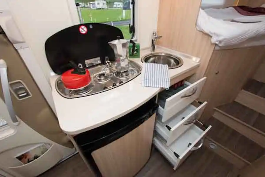 The galley is compact but functional (Click to view full screen)