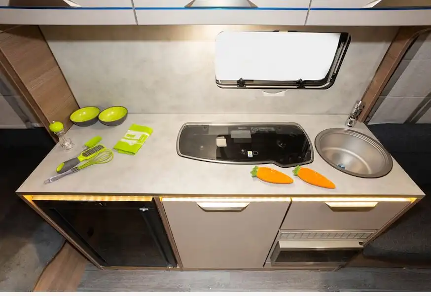 The Knaus Sport 500 UF caravan kitchen (photo courtesy of Richard Chapman) (Click to view full screen)