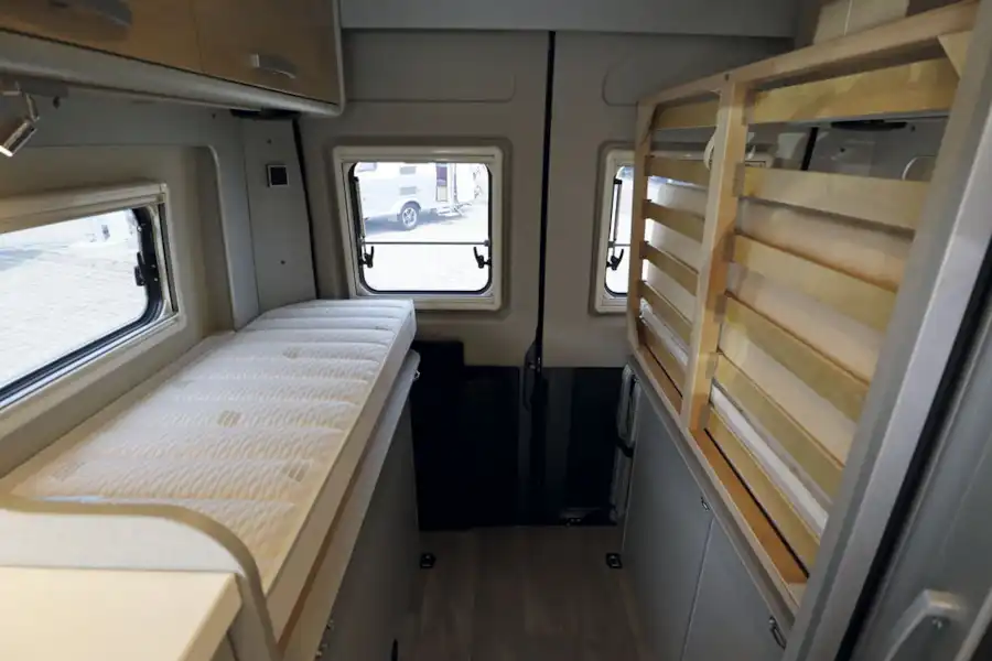 The bed in the Hymer Free campervan (Click to view full screen)