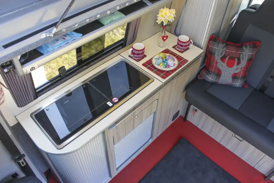 A view of the kitchen in the Vanguard Highline Campervan (Click to view full screen)