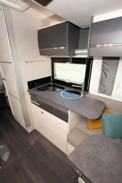 The kitchen in the Chausson 778 motorhome (Click to view full screen)
