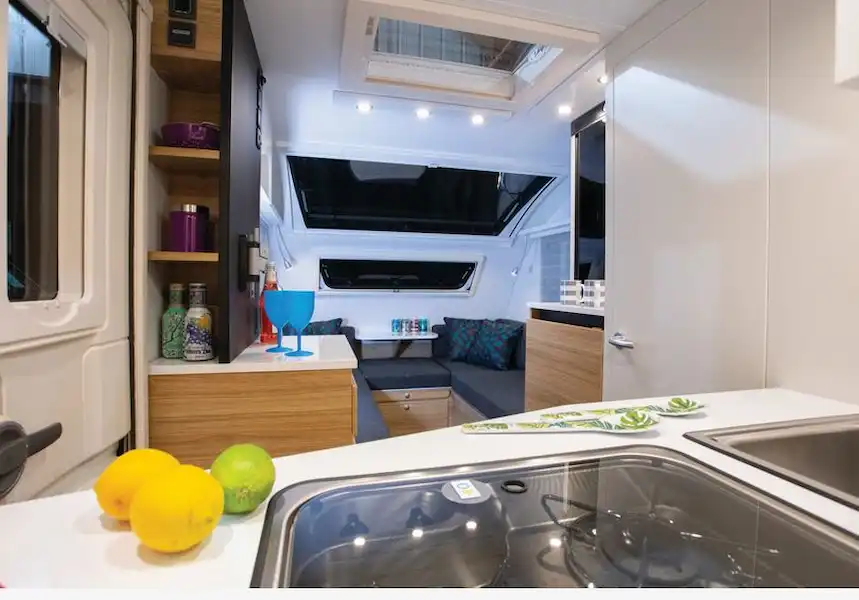 The Adria Action 361 LT caravan view forwards (Click to view full screen)
