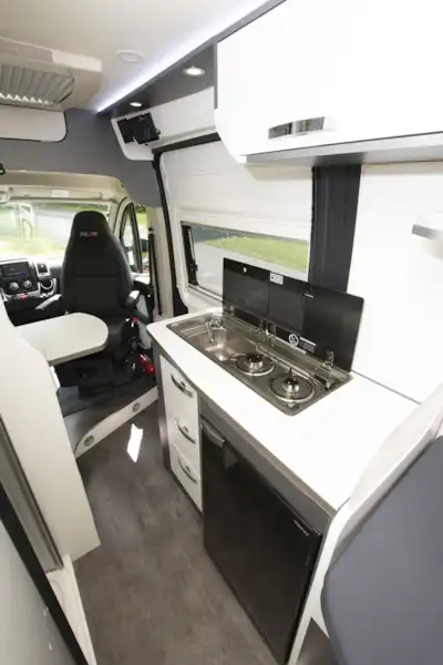 The kitchen in the Danbury Avenir 60TW campervan (Click to view full screen)