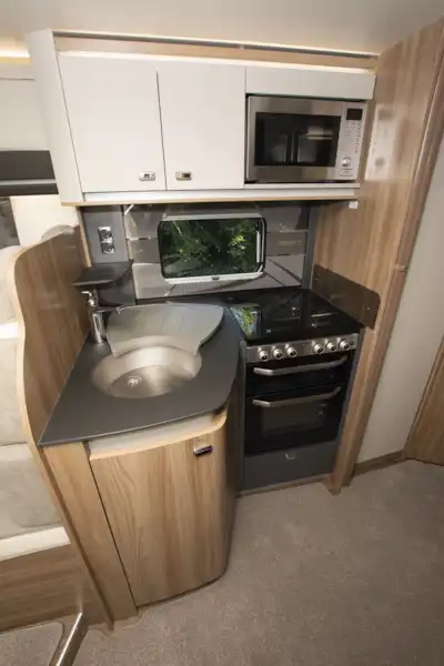 The kitchen in the Swift Kon-tiki Sport 560 motorhome (Click to view full screen)