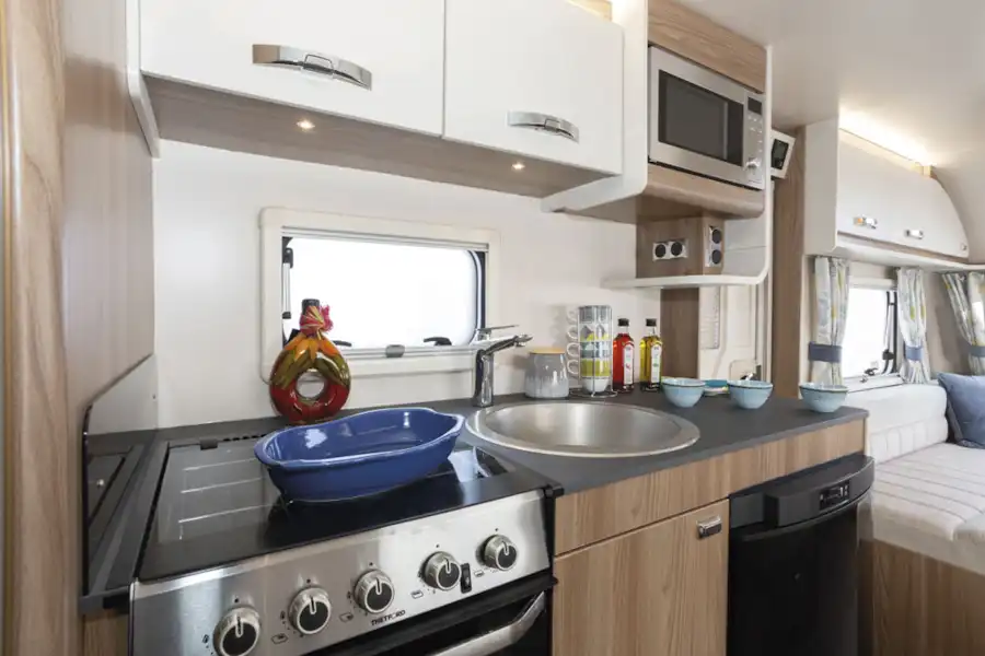 The kitchen in the Swift Siena Super FB caravan (Click to view full screen)