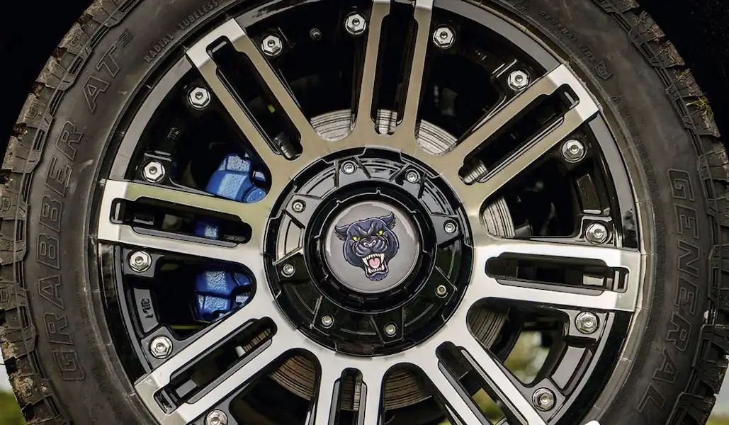 A close up of a wheel on the Autohaus Exmoor Beast (Click to view full screen)