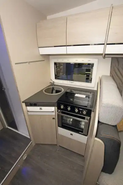 The kitchen in the Chausson C717GA motorhome (Click to view full screen)