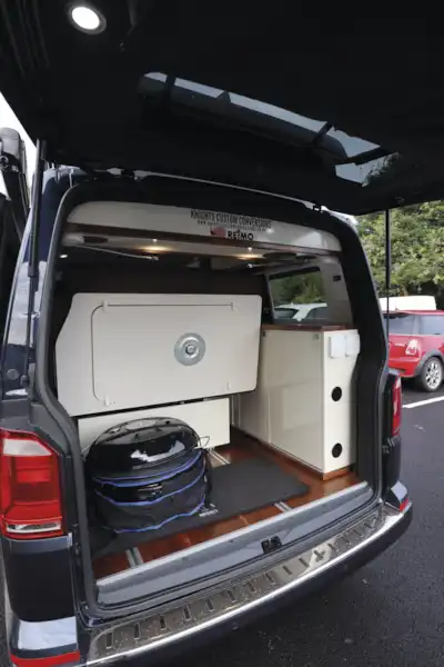 The rear doors open in the Knights Custom Prestige Tourer campervan (Click to view full screen)