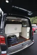 The rear doors open in the Knights Custom Prestige Tourer campervan