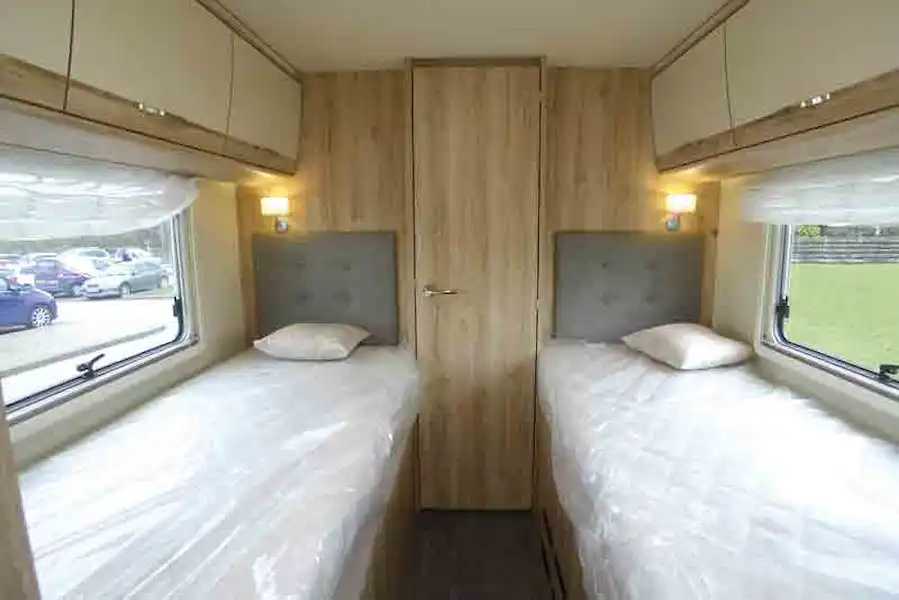 The rear twin beds in the Eura Mobil - picture courtesy of Geoff Cox Leisure (Click to view full screen)