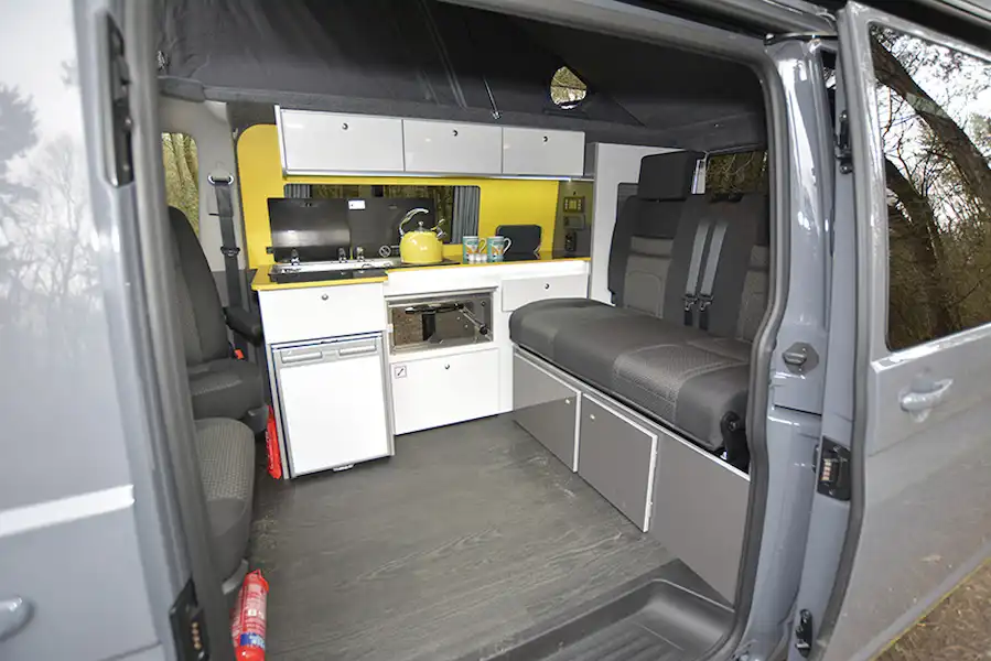 With sliding door open in The Camper Factory VW T6.1 campervan  (Click to view full screen)