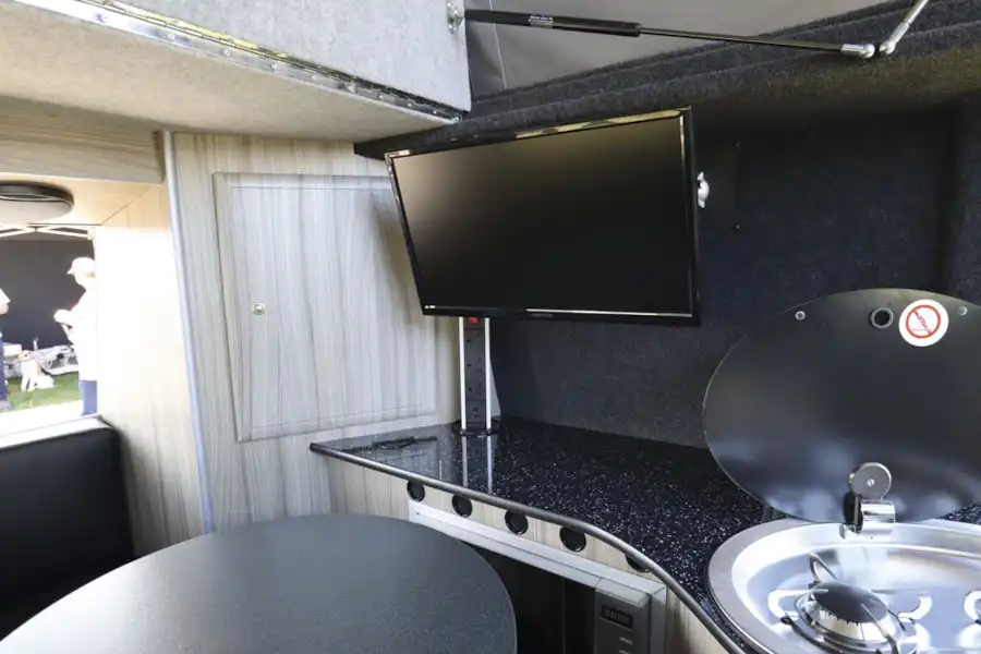 The flatscreen TV in the Imperial VW T6 L-shape campervan (Click to view full screen)