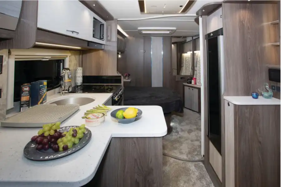 The Coachman Lusso I single-axle caravan view aft (Click to view full screen)