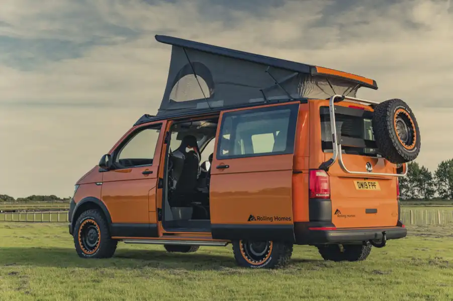 With the SCA roof raised in the Rolling Homes Expedition campervan (Click to view full screen)