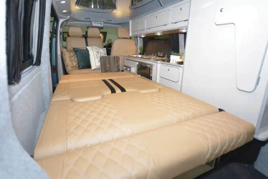The fold down bed in the Tribe Campers East Edition campervan (Click to view full screen)